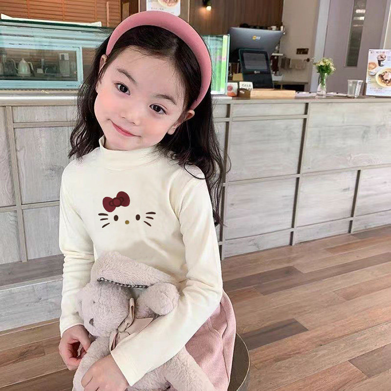 女童德绒半高领加厚保暖打底衫