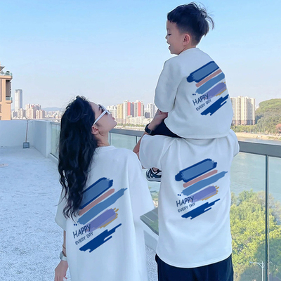 纯棉短袖t恤亲子装一家三口四口