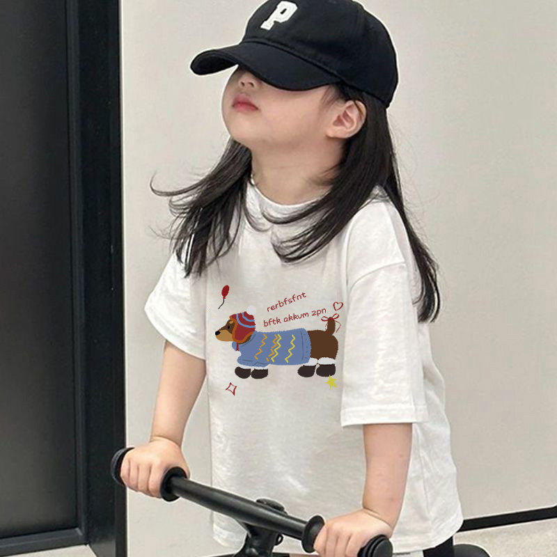 女童纯棉短袖T恤潮流时尚卡通童装上衣女宝宝百搭休闲圆领t恤半袖