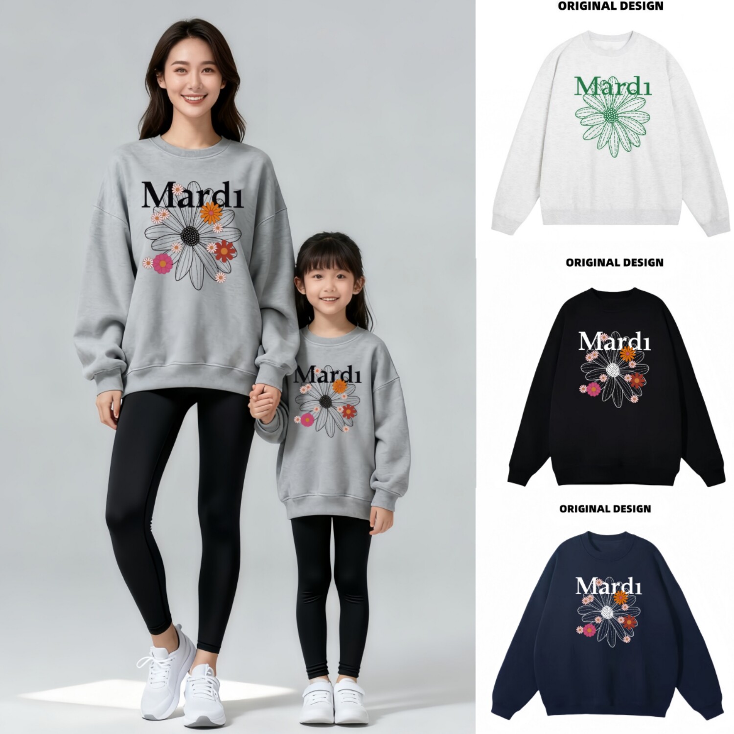 MARDI ERSHEO韩国小雏菊亲子装卫衣新款一家三口宽松秋冬母子母女