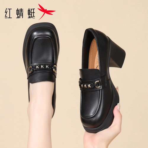 红蜻蜓一脚蹬乐福鞋增高鞋女鞋轻