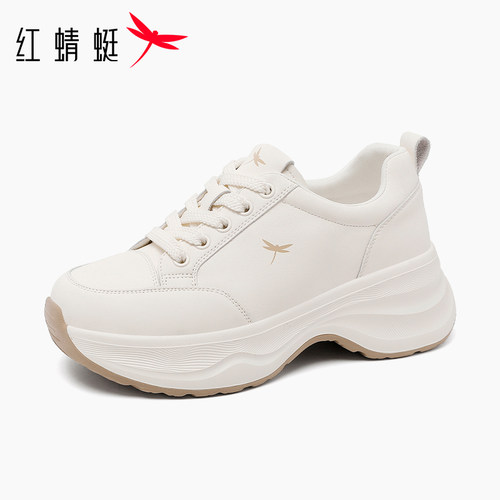 红蜻蜓厚底增高6cm小白鞋老爹鞋