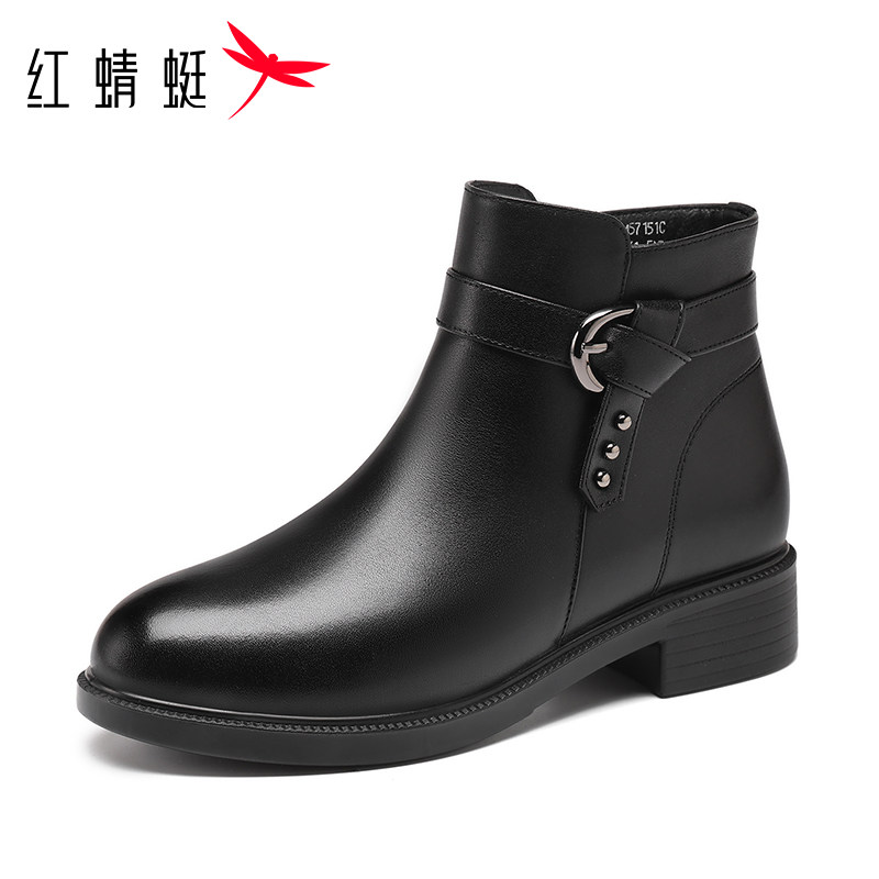 红蜻蜓妈妈靴软底真皮女靴