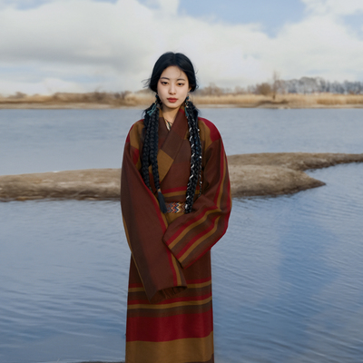 绛彩 旷野方程式  橙/棕/藏红 彩色条纹 色块藏族服装藏袍藏服女