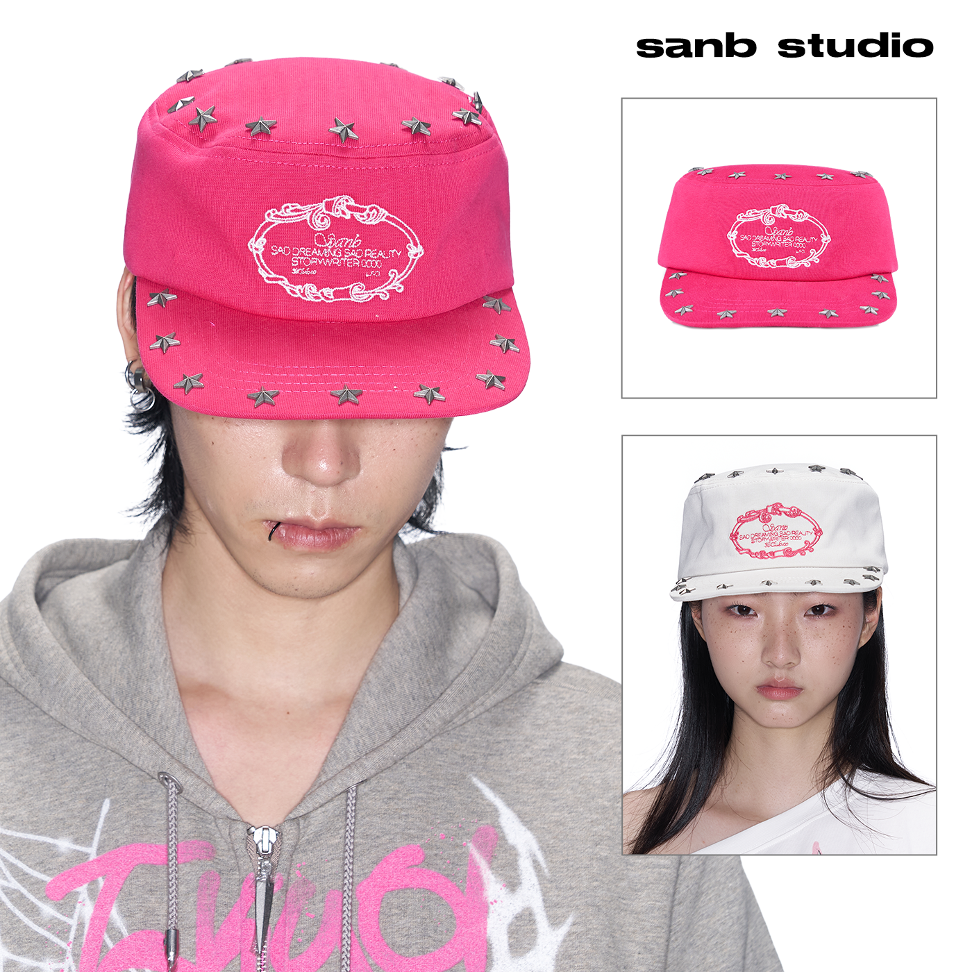 SANB 芭比粉2026春夏情侣撞色药盒帽平檐鸭舌棒球帽子礼物送闺蜜