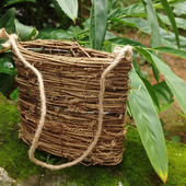 藤编麻绳提手花篮门墙手工挂饰家居仿真花田园风装 饰花器扁藤篮