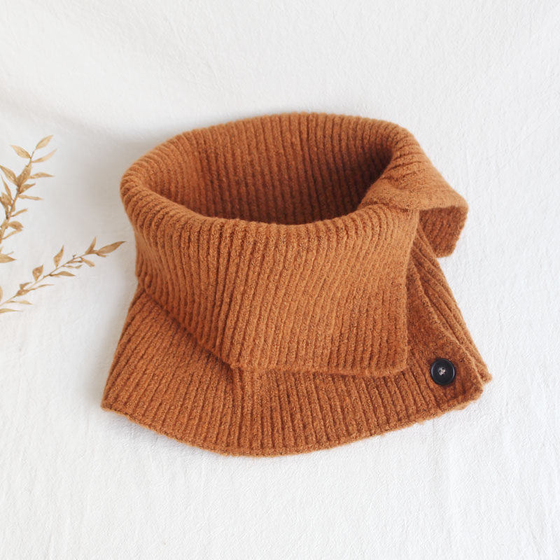 韩国进口扣子毛线围脖女秋冬季韩版百搭保暖ins加厚套头针织脖套