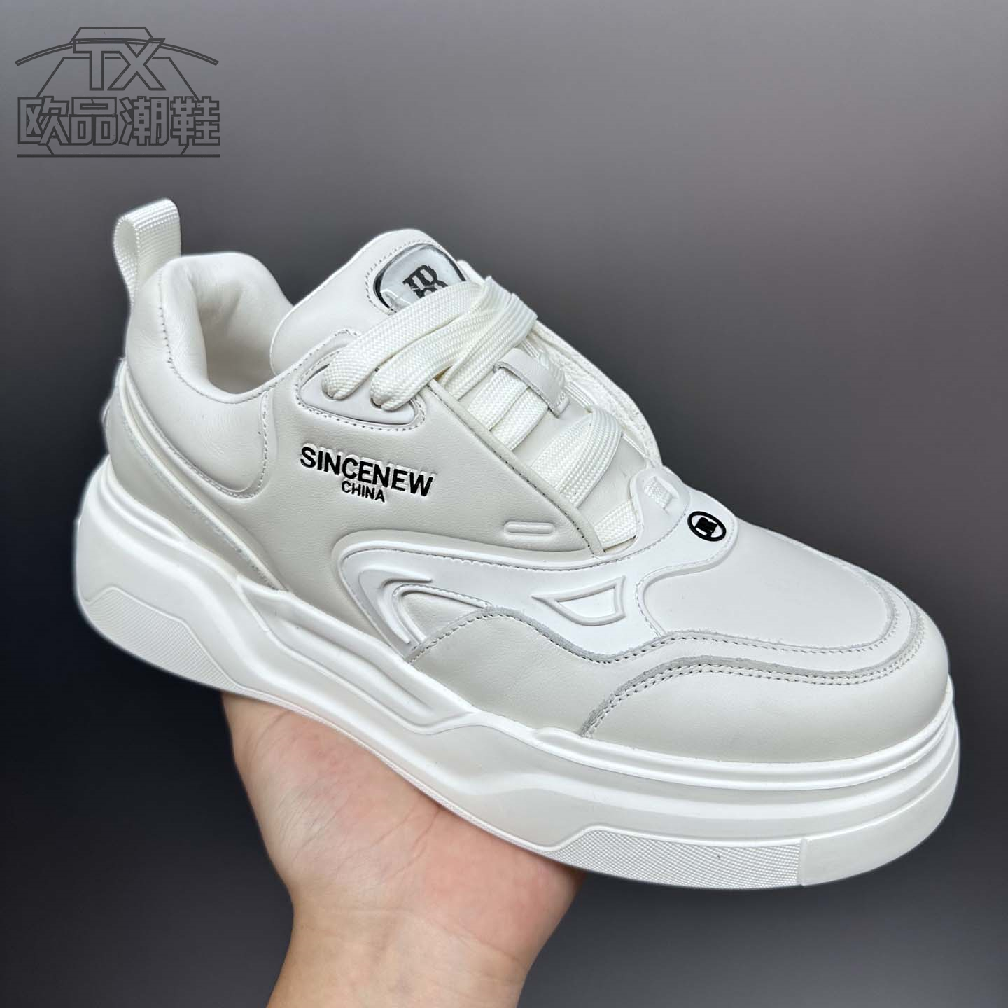 欧货真皮字母印花潮流软底板鞋