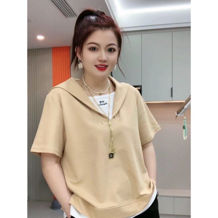 薄款假两件T恤宽松拼接百搭上衣