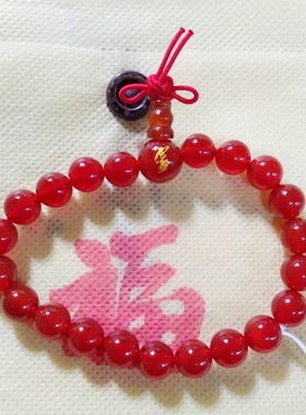 代灵隐流通处红玛瑙手串黑玛瑙红绳手链8mm单圈礼物男女天然佛珠