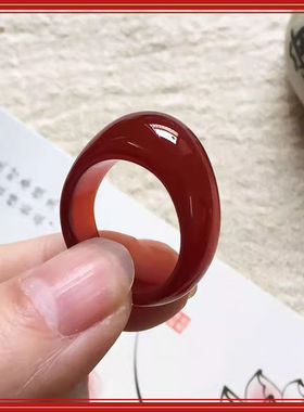 红色玉髓戒指 男女款水滴玛瑙玉石指环 2022年新款潮小众扳指