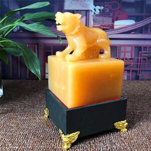 天然玉石老虎皇帝印章摆件天然玉石印章镇宅旺财办公室印章定制