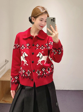 OWN IT/高品质马年费尔岛圣诞红棉羊毛针织衫外套25195#