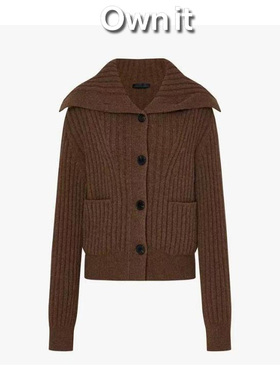 Ownit/老钱风女短款毛衣巴素兰羊毛翻领口袋开衫25233#