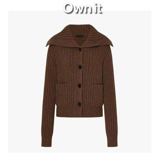 毛衣巴素兰羊毛翻领口袋开衫 老钱风女短款 25233 Own