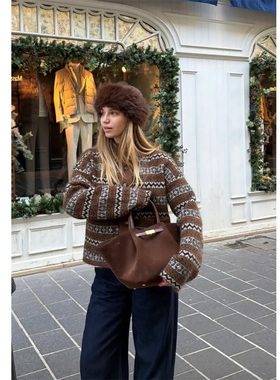 OWN IT/整体风格复古且优雅上装饰有条纹和几何图案针织衫开衫