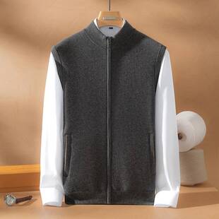 100%纯山羊绒男士精仿半高拉链休闲商务风马甲秋冬新款针织衫背心