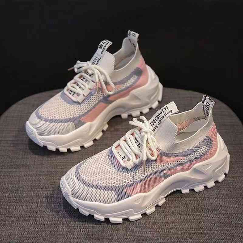 2023新款韩版休闲超轻女鞋老爹鞋女鞋飞织网面鞋夏季透气运动鞋