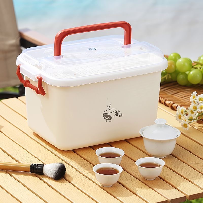 户外塑料茶盘功夫茶具收纳箱带沥水简约托盘茶具收纳箱茶具整理箱