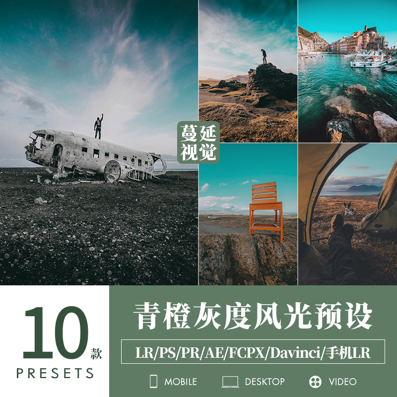 LR预设网红青橙灰调色PS风景人像宠物PR胶片像素蛋糕滤镜LUTS飞思