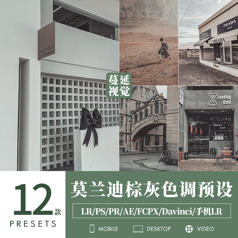 LR预设莫兰迪棕灰色调色PS像素蛋糕人像风光PR滤镜LUTs飞思FCPX