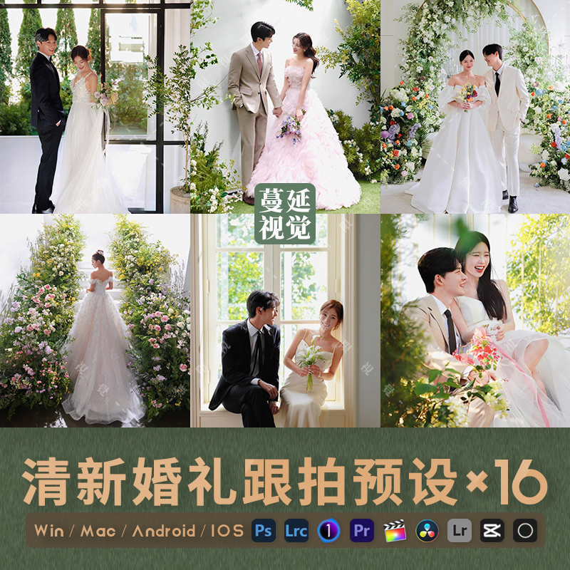 婚礼跟拍ps滤镜预设清新LR唯美像素蛋糕调色PR/FCPX达芬奇LUT飞思