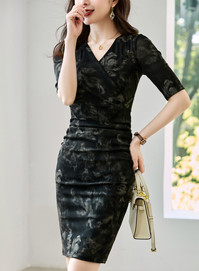 夏季2026新款连衣裙五分袖网纱包臀裙子洋气显瘦短袖复古优雅长裙