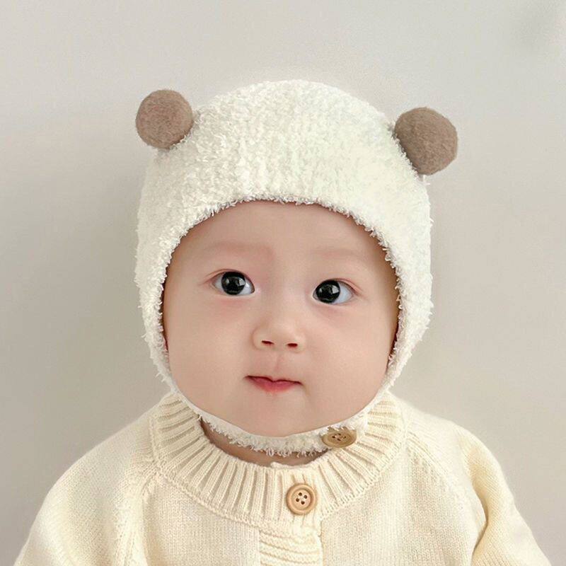 婴儿帽子秋冬款超萌宝宝包头帽新生儿可爱护耳帽冬天保暖毛绒帽潮