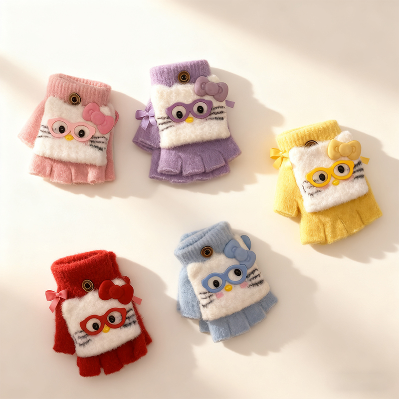 儿童保暖加厚半指翻盖两用手套
