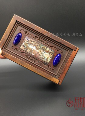 新品仿老物彩贝壳带机q关首饰盒木盒小盒子仿古木雕储物收纳盒嫁
