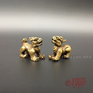 速发纯铜麒麟挂坠实心铜麒麟一对 仿古钥匙扣貔貅手把件茶宠铜器