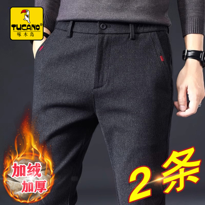 正品啄木鸟加绒加厚休闲裤子男