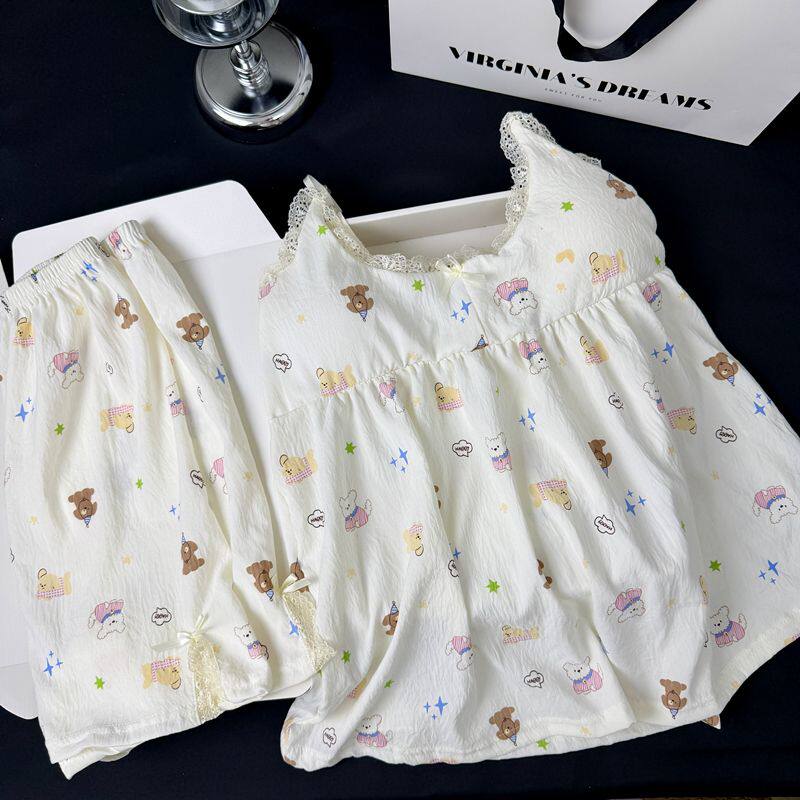 夏天带胸垫睡衣女新款学生吊带短裤甜美舒适云朵棉家居服两件套