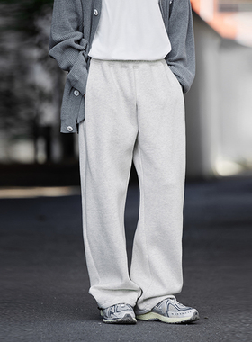 PSO Brand男装女装针织加绒灰色卫裤男款直筒宽松休闲长裤秋冬
