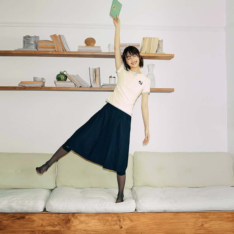 PSO Brand女装【假两件】针织可爱腊肠犬短袖短款T恤女体恤夏季潮