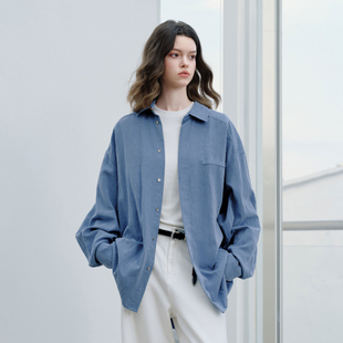 Brand男装 长袖 女装 女款 衬衣情侣外套潮牌 莱赛尔翻领蓝色衬衫 PSO