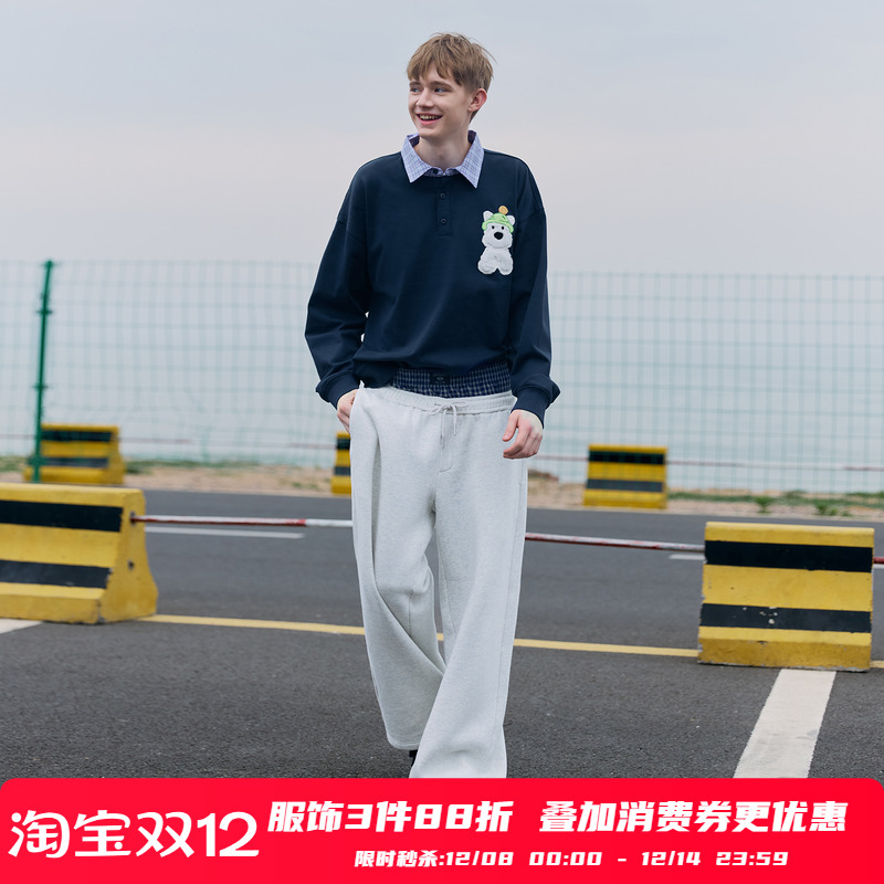 PSO Brand男装女装假两件可爱帽子西高地格纹卫衣情侣装上衣外套