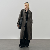 PSO 风衣外套男可束腰宽松灰色大衣潮牌 立领中长款 Brand男装 女装