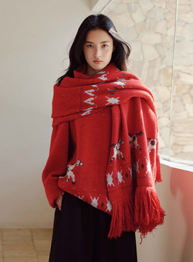 PSO Brand男装女装马年限定宽松红色毛衣本命年针织衫外套情侣装