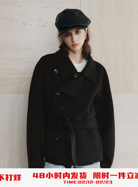 PSO Brand男装女装羊毛翻领束腰加厚加绒外套男款冬情侣毛呢夹克