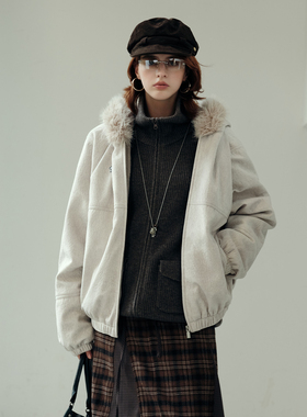 PSO Brand男装女装可爱西高地毛领连帽宽松厚拉链夹克外套女款冬