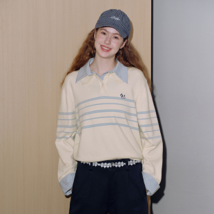 polo领针织衫 可爱假两件条纹长袖 慵懒松弛感毛线衣 Brand女装 PSO