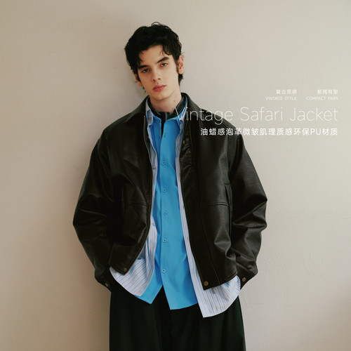 PSO Brand 男装女装AC风复古摇粒绒皮衣拉链飞行夹克外套男冬季潮