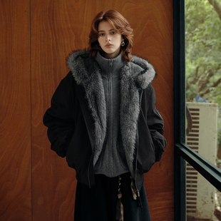 毛领连帽厚外套女款 PSO 美式 女装 宽松拉链飞行夹克潮 Brand男装