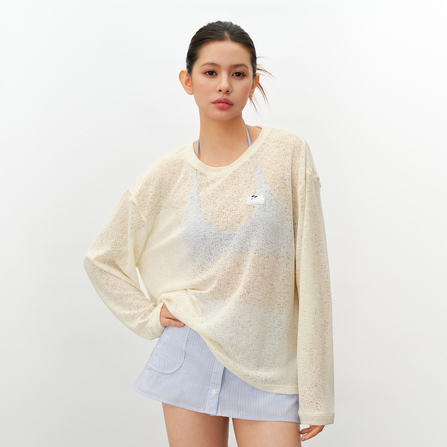 PSO Brand女装薄款微透可爱小狗圆领长袖t恤女休闲宽松可斜肩罩衫,男装,T恤,淘宝优惠券,粉丝福利购,淘宝优惠卷