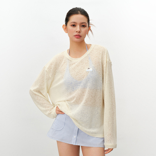 t恤女休闲宽松可斜肩罩衫 PSO 微透可爱小狗圆领长袖 薄款 Brand女装