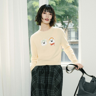 上衣 可爱西高地仿兔绒慵懒宽松圆领女士毛衣针织衫 PSO Brand女装