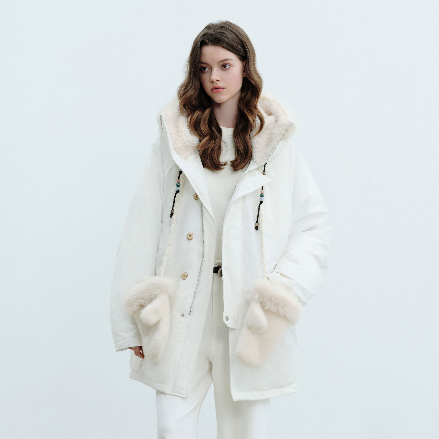 PSO Brand男装女装复古毛领连帽中长款羽绒服女宽松防寒服厚外套