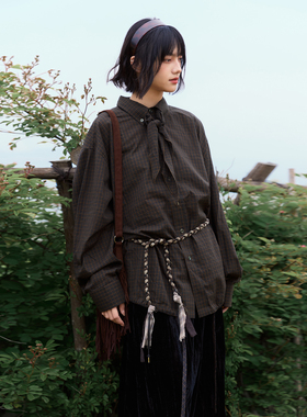 PSO Brand【云旗同款】男装女装老钱风格纹可拆卸丝巾长袖衬衫