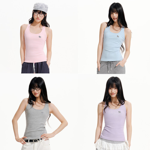 PSO Brand女装可爱小狗凉感U领工字吊带背心修身内搭无袖上衣夏季